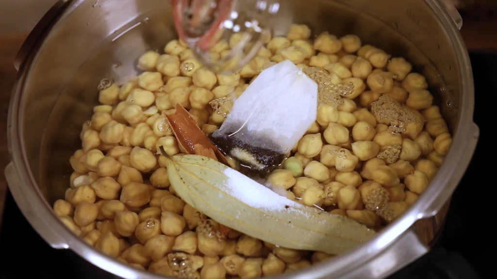 Cooked chickpeas in a pressure cooker