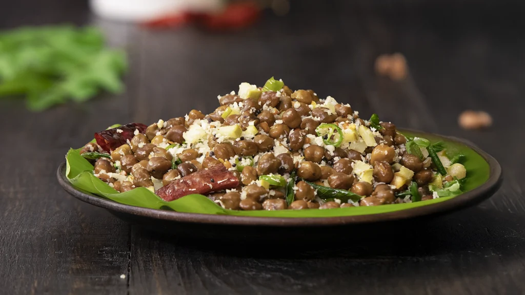 black chickpea sundal served in bowl 2